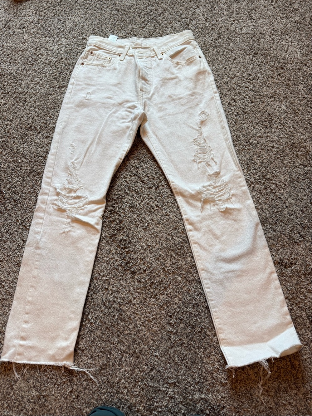 Levi's White Distressed Straight Leg Jeans